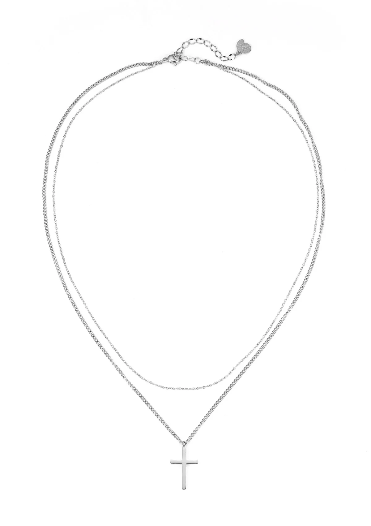 Layered Cross Necklace Silver - Image 3