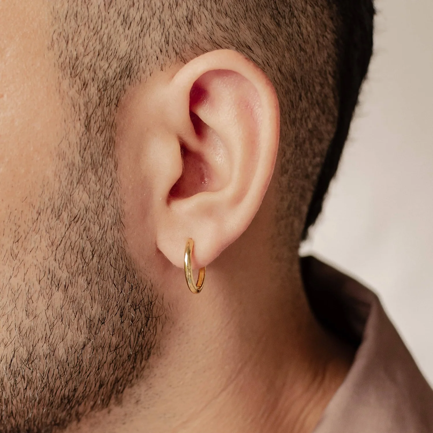 Mid Plain Hoop Earrings Sterling Silver Gold - Image 3