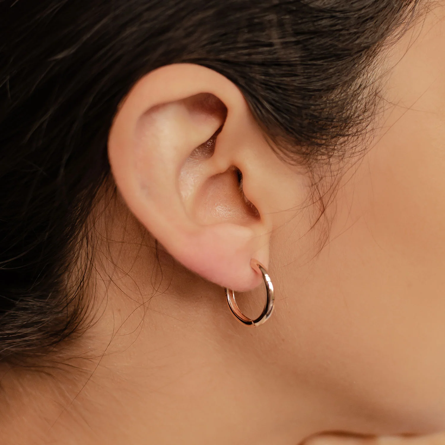 Mid Plain Hoop Earrings Sterling Silver Gold - Image 9