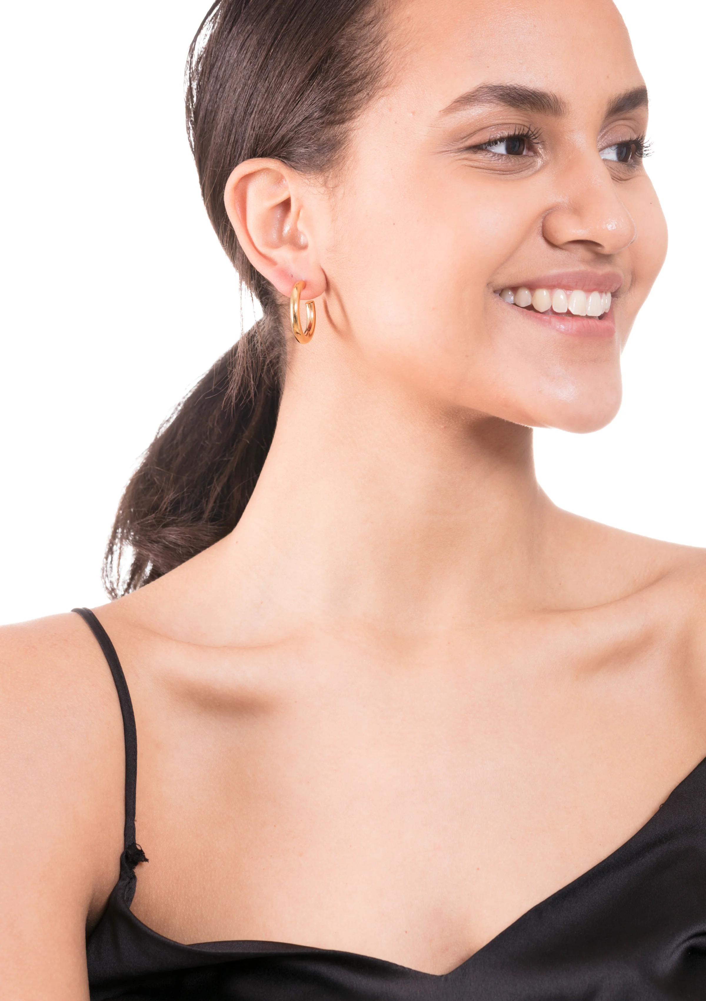 Mid Round Hoop Earrings Gold - Image 9