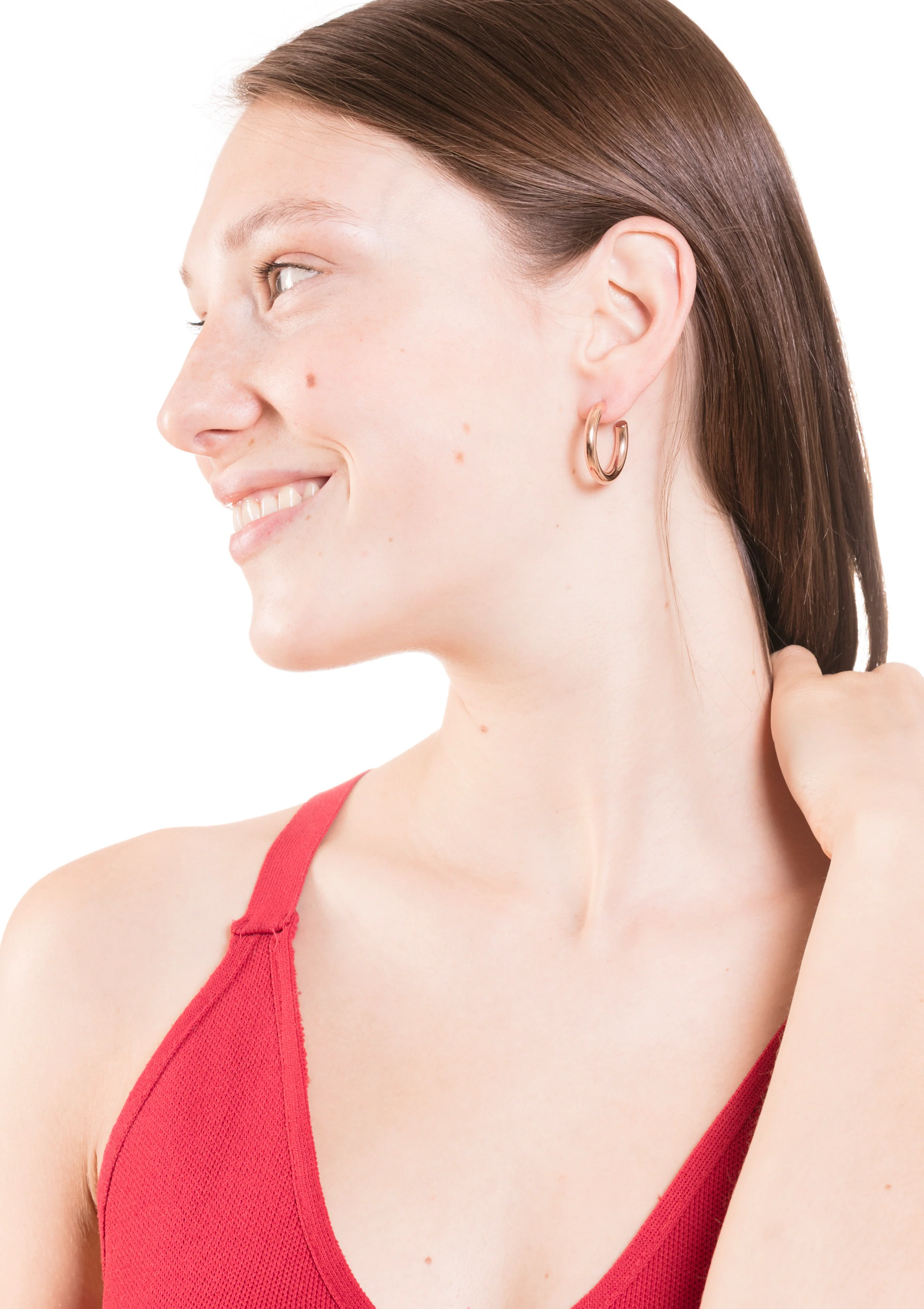 Mid Round Hoop Earrings Rose Gold - Image 3