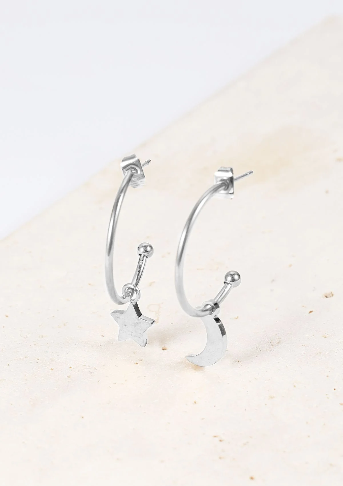 Moon Star Hoop Earrings Silver - Image 3