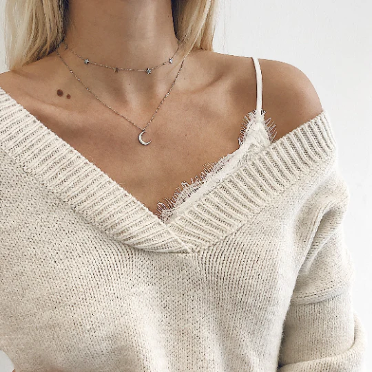 Moon Star Necklace Set Silver - Image 3