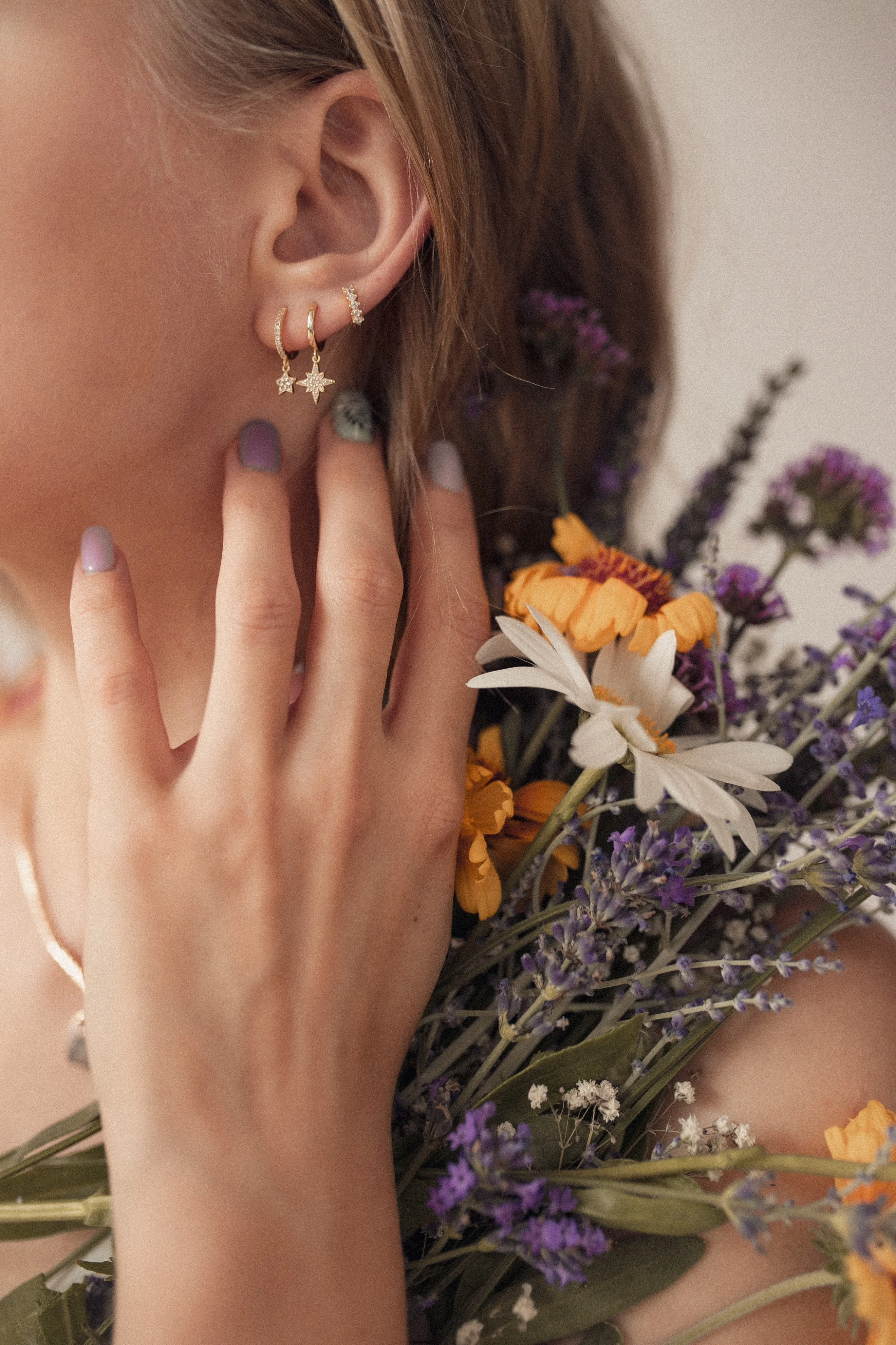 North Star Huggie Earrings Sterling Silver Gold - Image 5