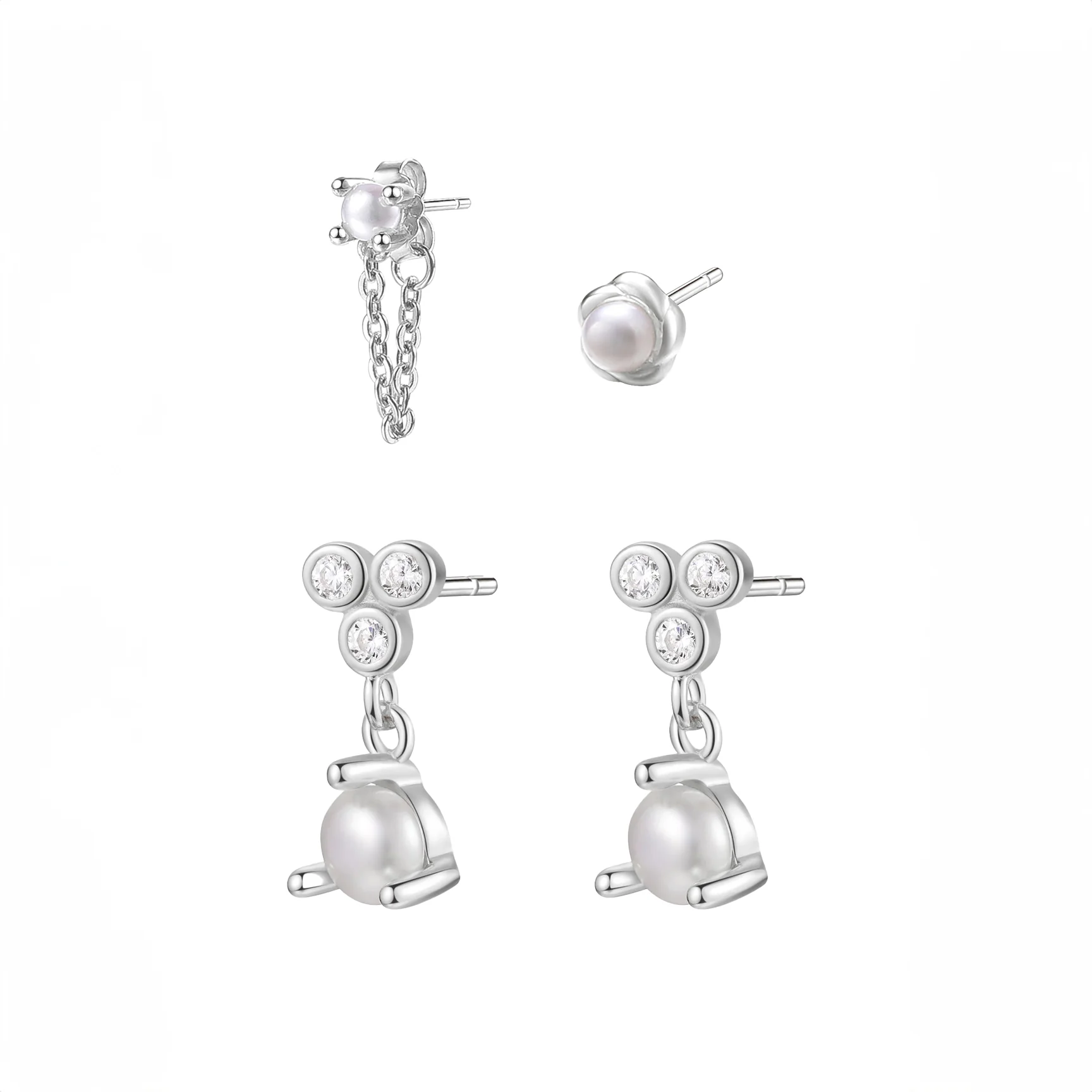 Pearl Trio Earrings Set Sterling Silver - Image 3