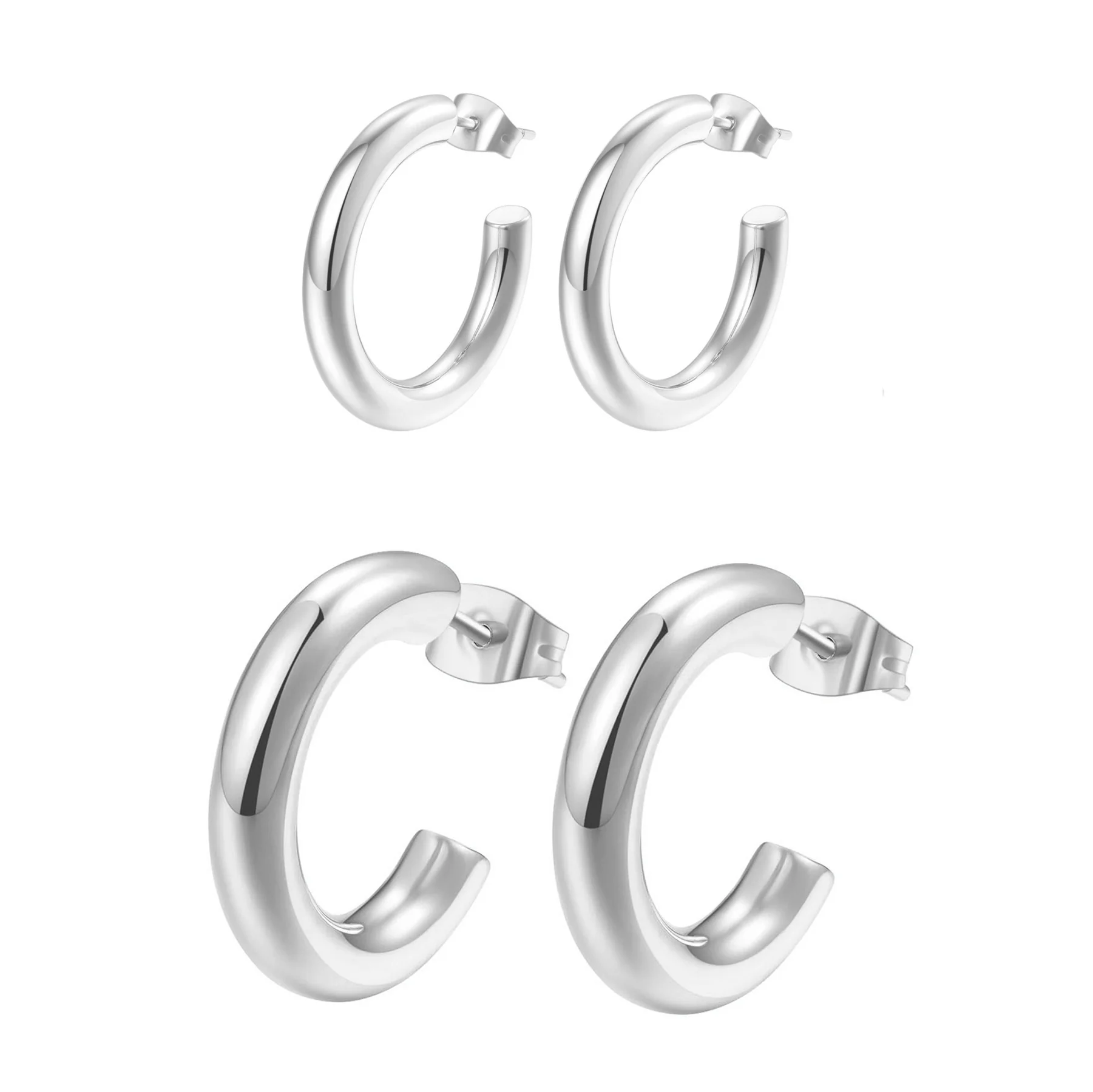 Round Hoop Earring Set Stainless Steel - Image 6