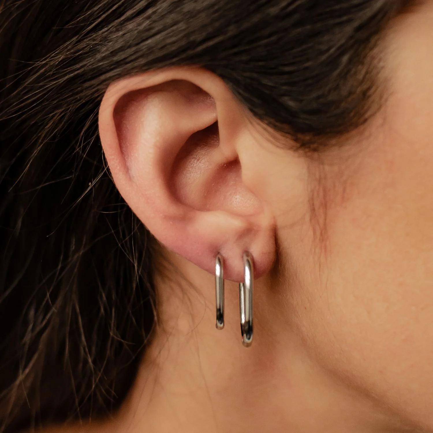 Thin Oval Hoop Earring Set Stainless Steel - Image 4