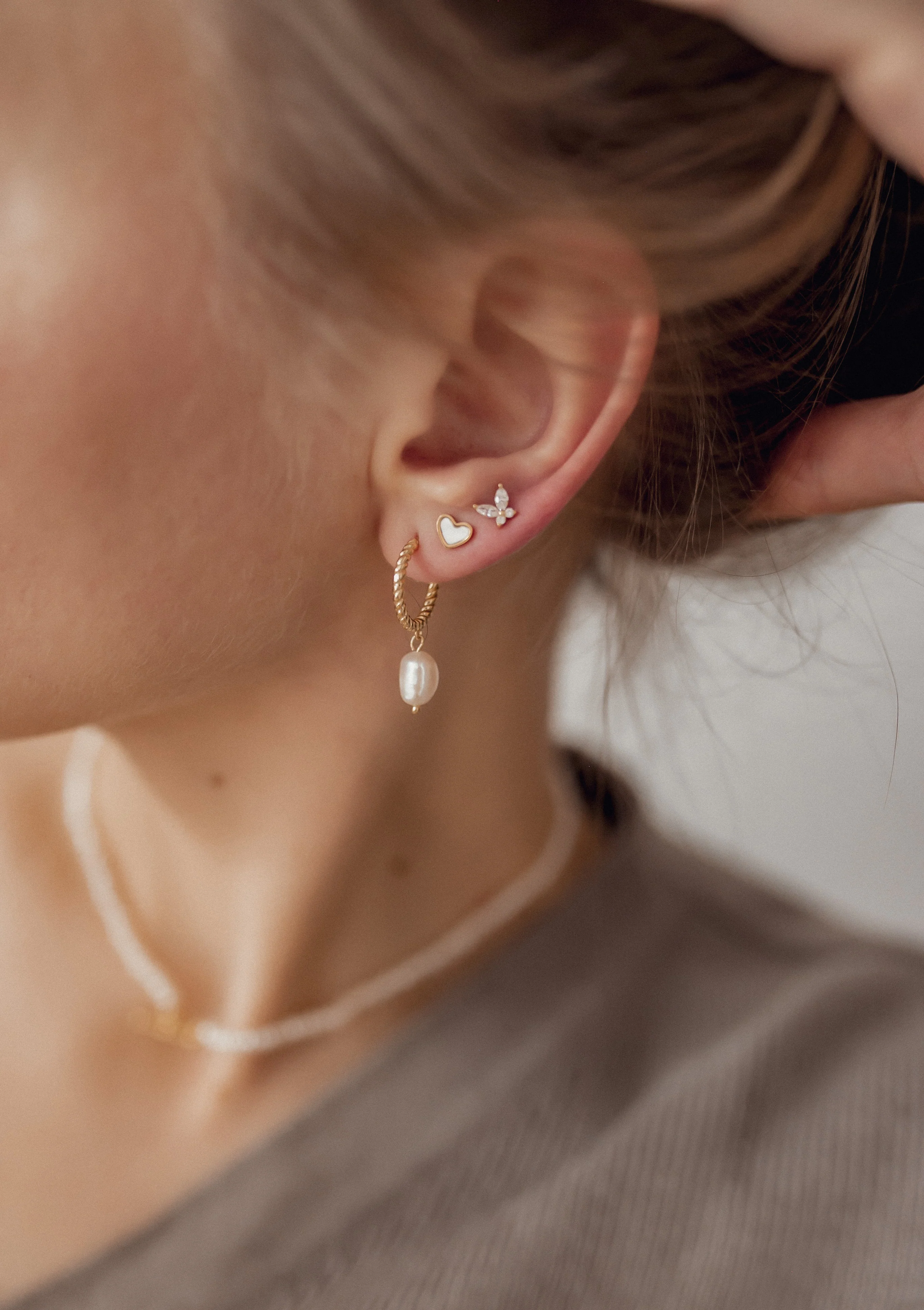 Twisted Hoop Pearl Drop Earrings Sterling Silver Gold - Image 5