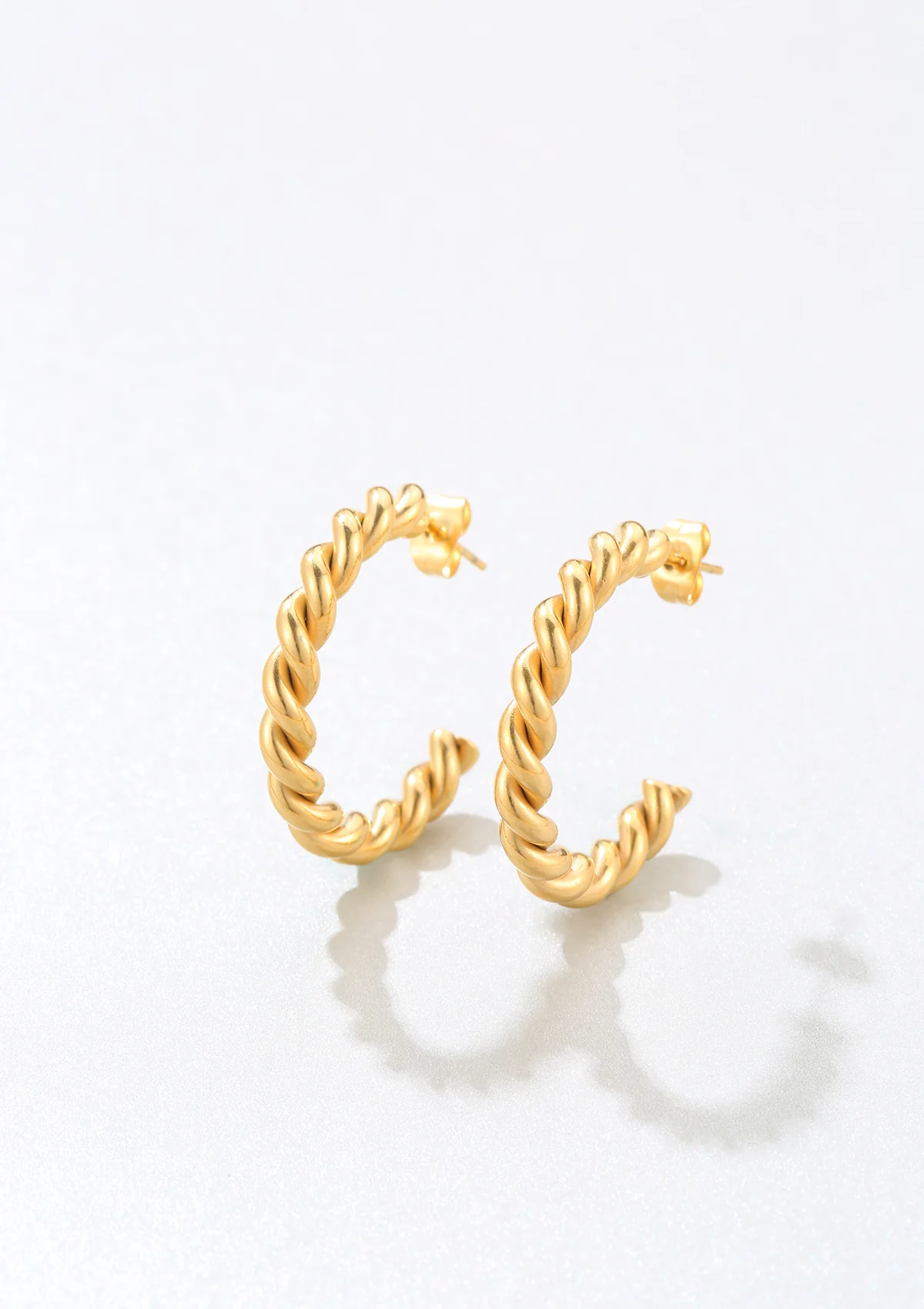 Twisted Rope Hoop Earrings Gold - Image 3